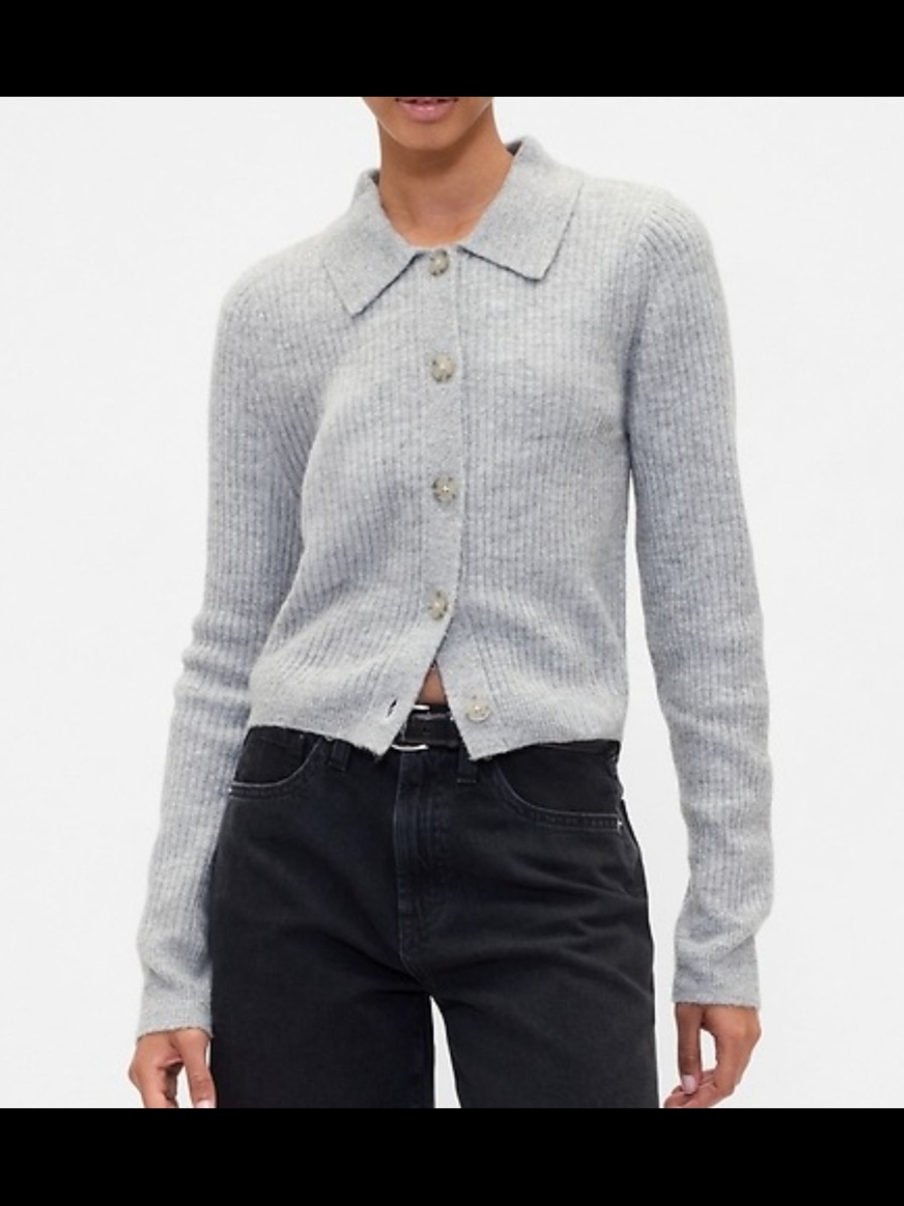 GAP Light Gray Ribbed Collared Button-Up Cardigan